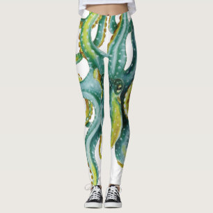 Legging Octopus Blue Watercolor Art