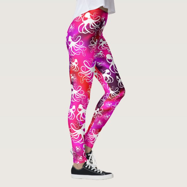 Legging Octopus Branco Em Rosa Quente E Roxo - Pernas (Direita)