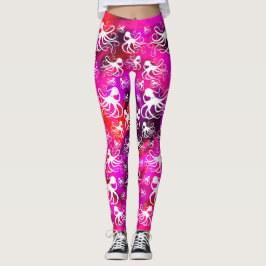 Legging Octopus Branco Em Rosa Quente E Roxo - Pernas