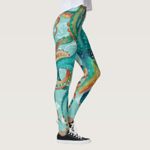 Legging Octopus Teto Vintage Map Watercolor