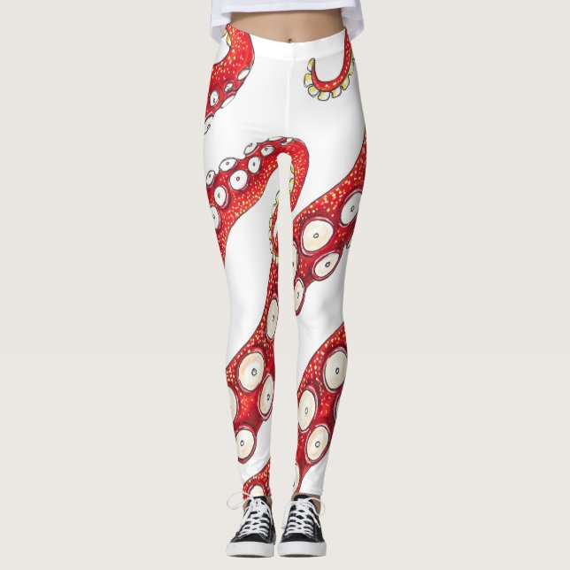 Legging Octopus vermelho em branco (Frente)