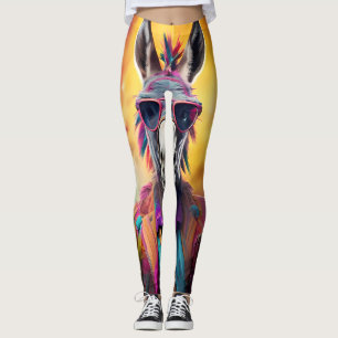 Legging Óculos Rosa Donkey, Cabelo Arco-Íris
