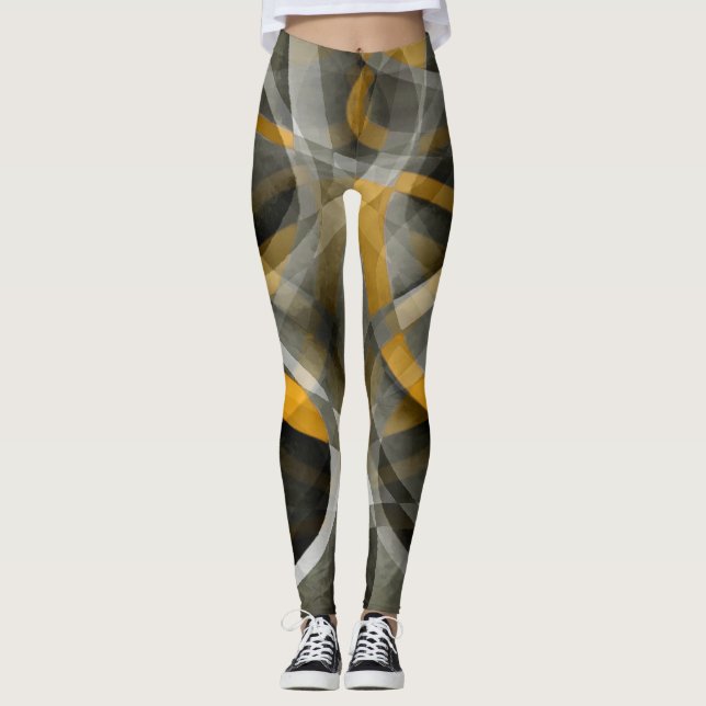 Legging Oitenta Retro Mostarda Amarelo e Cinza Abstrato Cu (Frente)
