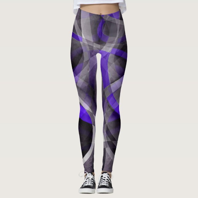Legging Oitenta Vibes Violet Blue e Cinza Funky Pattern. (Frente)