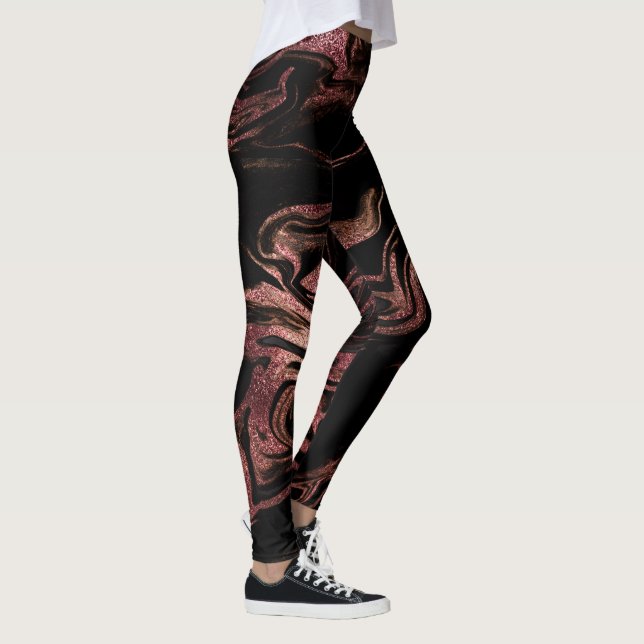 Legging Olho de mármore preto rosa de cobre elegante (Direita)