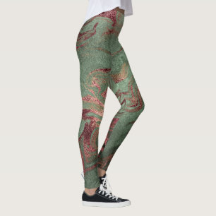 Legging Olho de mármore verde rosa de cobre elegante