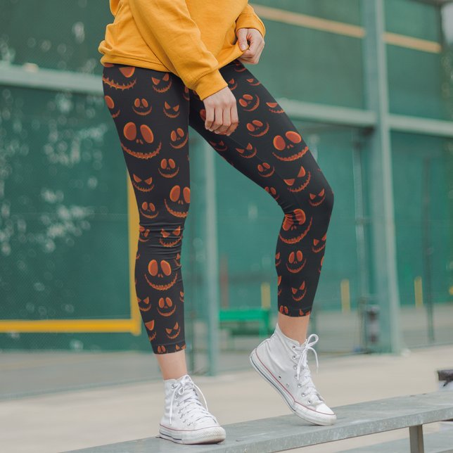 Legging Olhos Assustadores do Halloween Enfrentam Laranja  (Criador carregado)