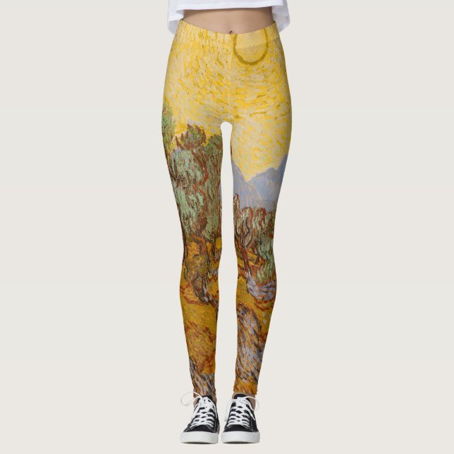 Legging Oliveiras de Van Gogh Sol Amarelo Céu (Frente)
