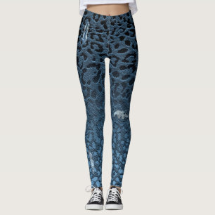 Legging Ombre Denim Jean Blue Digital Ripped Leopard Print