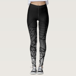 Legging Ombre preto com abstrato preto & branco 4 do teste
