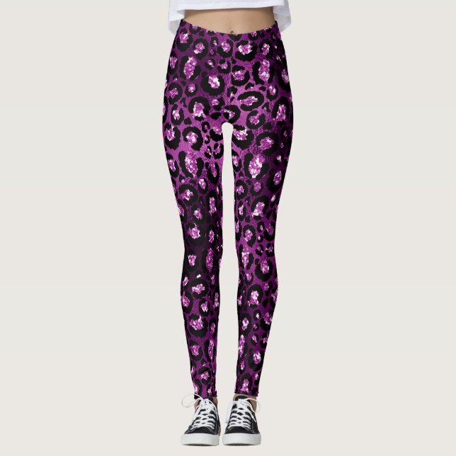 Legging Ombre Roxo e Glama Preta Manchas-Leopardo-Luminosa (Frente)