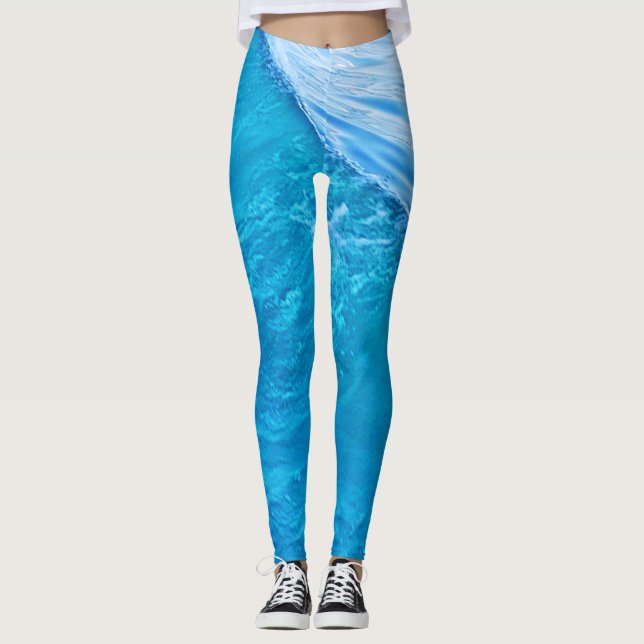 Legging Onda de água azul das pernas (Frente)