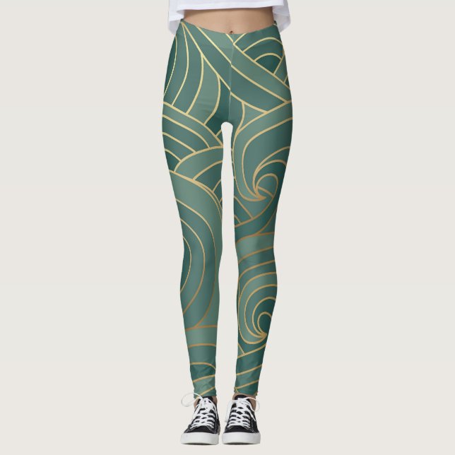 Legging Onda Dourada: Tradicional Luxo Oriental (Frente)