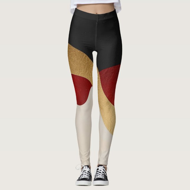 Legging Onda Dourada Vermelha Preta Moderna (Frente)