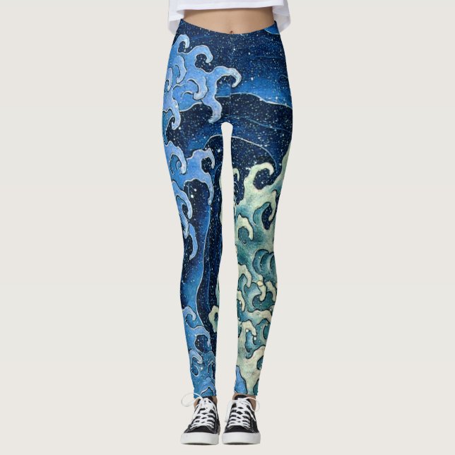 Legging Onda Feminina Hokusai Vintage Oceano  (Frente)