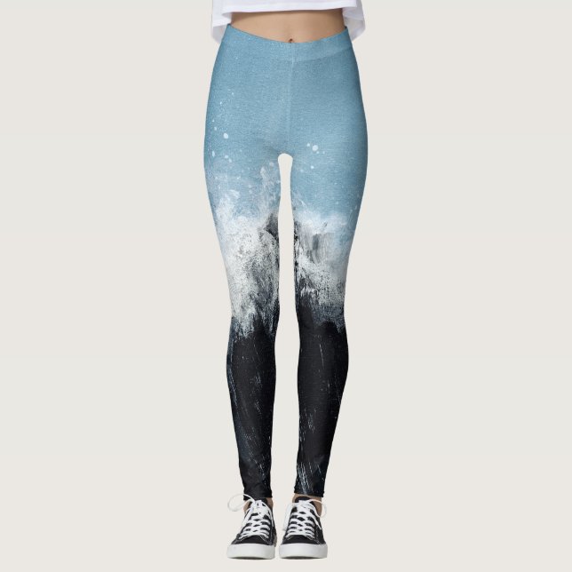 Legging Onda marítima: design pintado à mão (Frente)