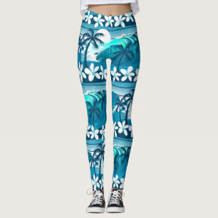 Legging Onda tropical do surf com palmeiras