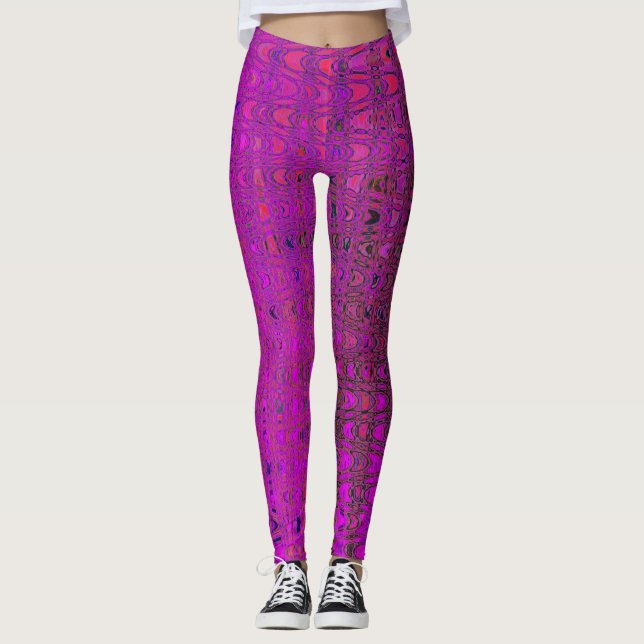 Legging Ondas Abstratas de Boomerang Magenta Retro (Frente)