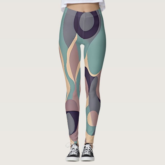 Legging Ondas abstratas roxas e azuis suaves (Frente)