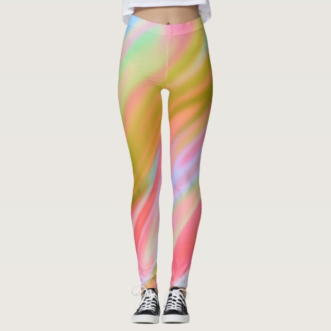 Legging Ondas abstrato azuis cor-de-rosa únicas com tendên (Frente)