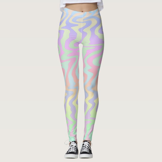 Legging Ondas Arco-Íris Groovy Retro Mod Boho Excêntricas (Frente)