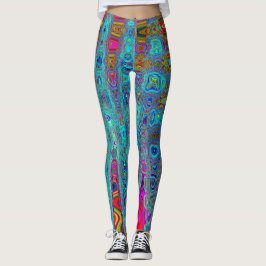 Legging Ondas Atômicas Abstratas Azul Céu Trippy Retro