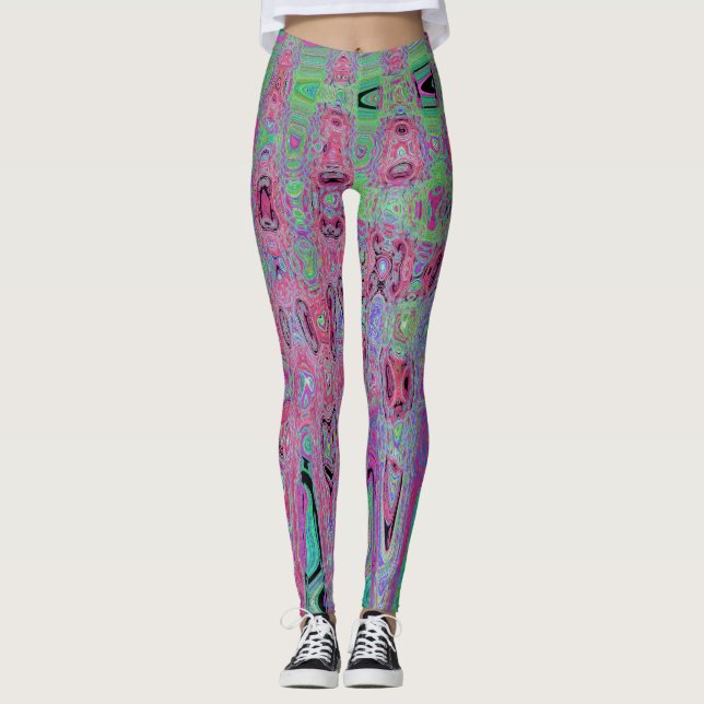 Legging Ondas Atômicas de Abstrato Rosa e Verde limão (Frente)