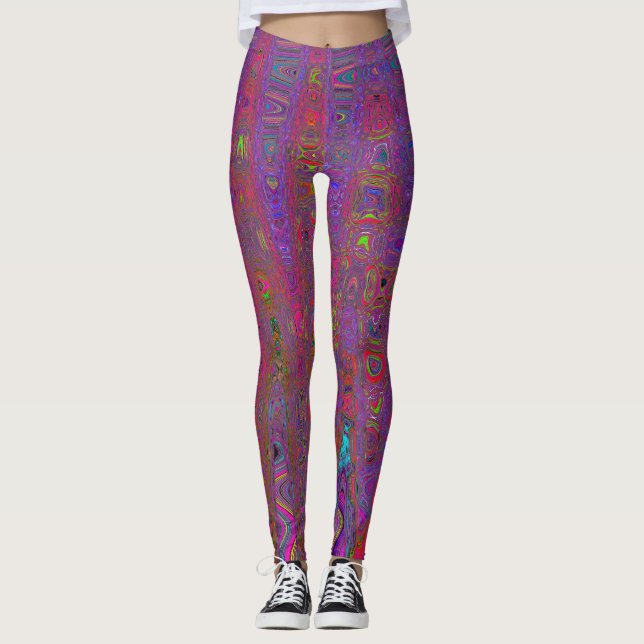 Legging Ondas Atômicas Retro Magenta Groovy Psicodélicas (Frente)