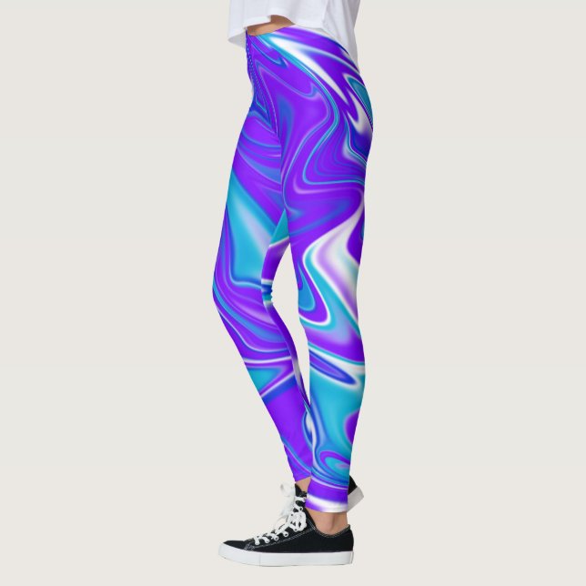Legging Ondas Celestiais: O Mármore Azul Branco e Roxo (Esquerda)