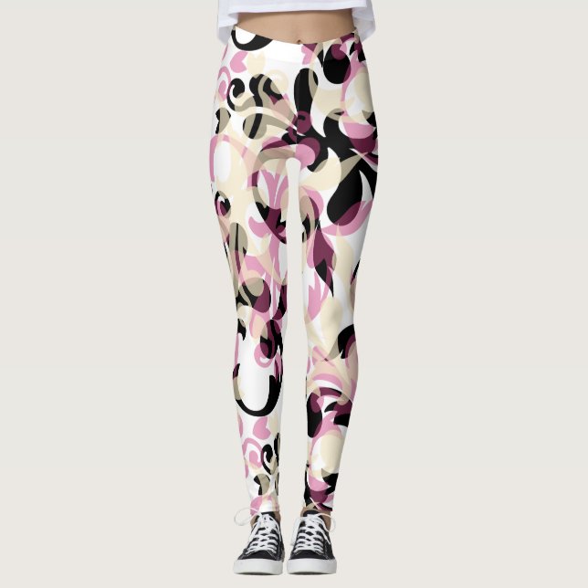 Legging Ondas cor-de-rosa abstrato (Frente)