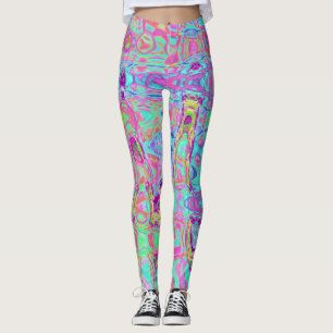 Legging Ondas Cósmicas Abstratas em Aqua e Rosa Quente Ret