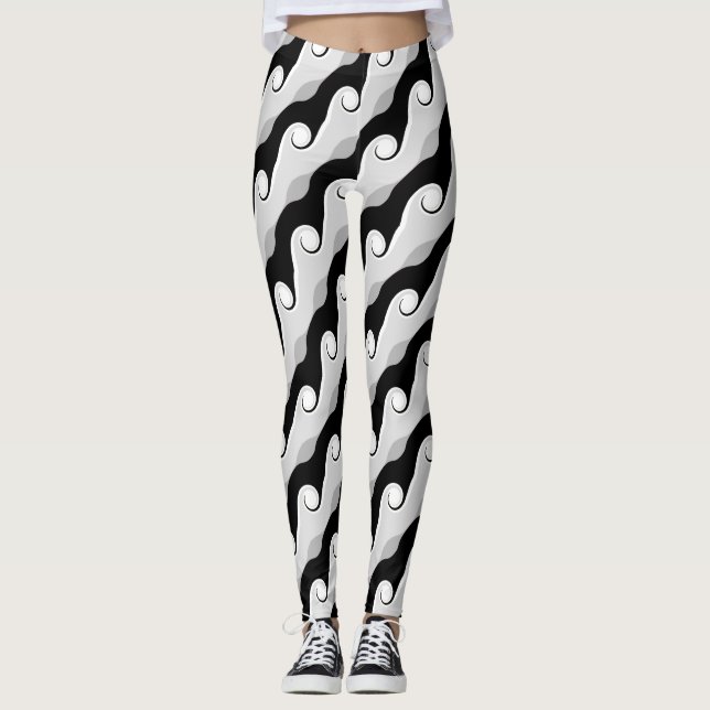 Legging Ondas de Abstrato de Cinza pretas e leves (Frente)