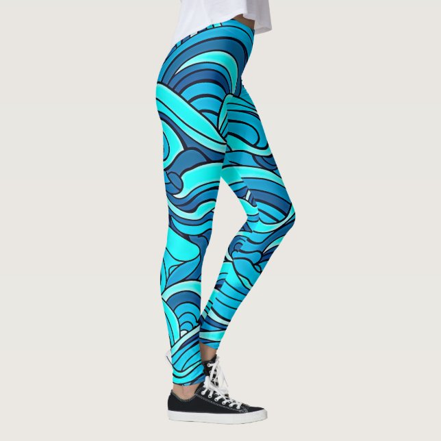 Legging Ondas de Água do Oceano Azul Turquesa Abstrato | (Direita)