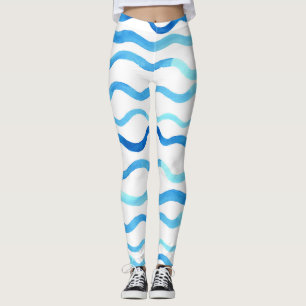 Legging Ondas De Aquarela: Turquesa Azul Sem Vista.