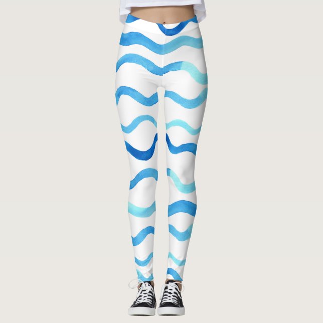Legging Ondas De Aquarela: Turquesa Azul Sem Vista. (Frente)