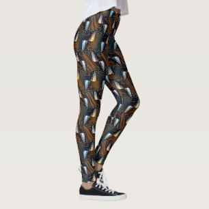 Legging Ondas de Cobre Padrão de Fluxo Geométrico Abstrato