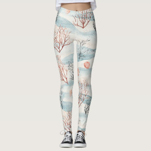 Legging Ondas de Coral e Conchas Costeiras em Aquarela (2)