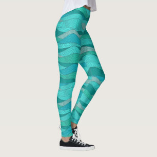 Legging Ondas do Mar Azul Verde Turquesa