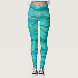 Legging Ondas do Mar Azul Verde Turquesa