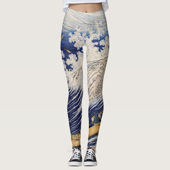 Legging Ondas do Oceano de Hokusai Barcos no Mar (Frente)