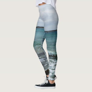 Legging Ondas E Barcos De Pesca No Oceano,