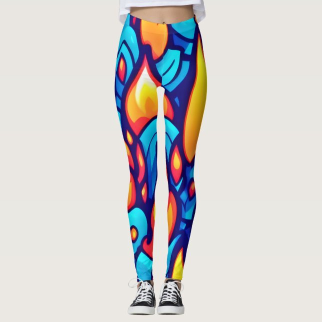 Legging Ondas Flamejantes Arte Abstrata (Frente)