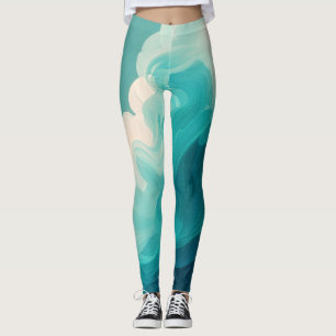 Legging Ondas Fluídas em Azul Turquesa e Branco