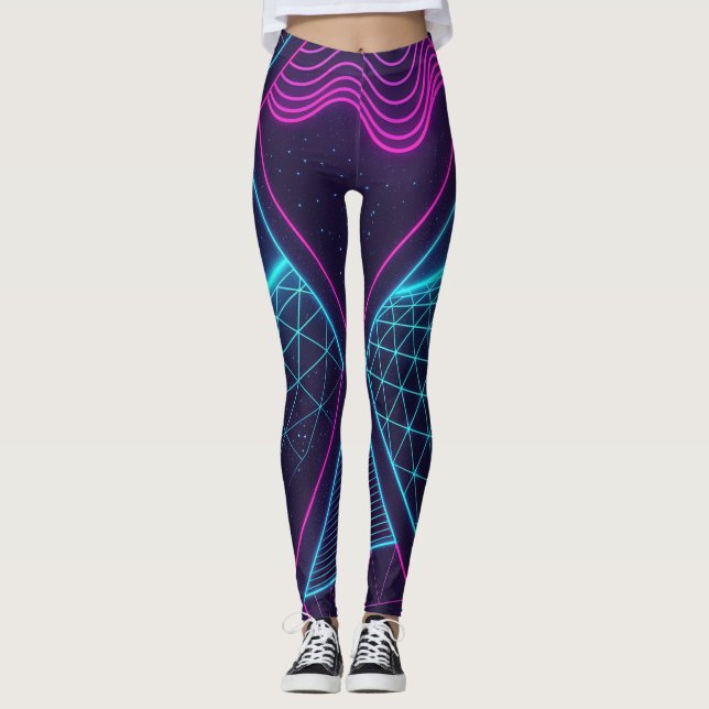 Legging Ondas Neon Futurísticas Padrão Perfeito para  (Frente)