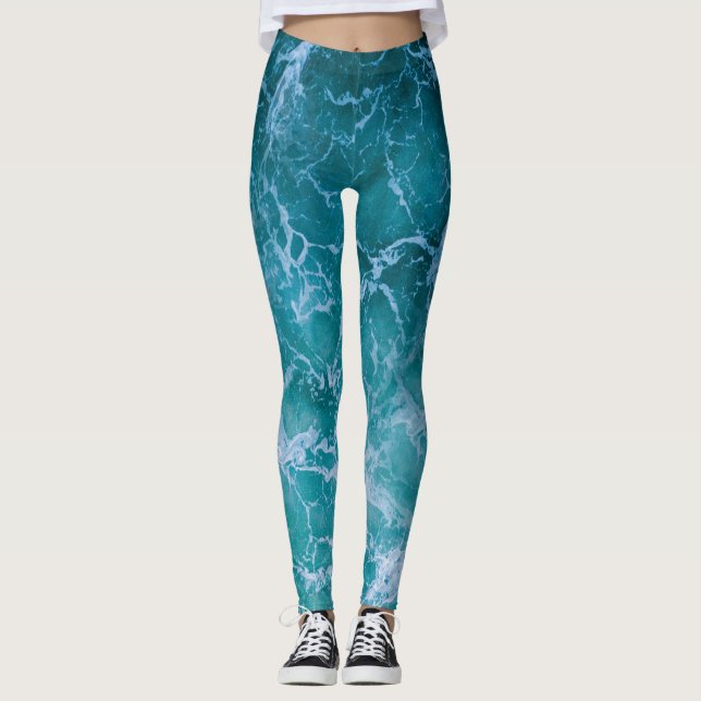 Legging Ondas profundas do oceano azul (Frente)