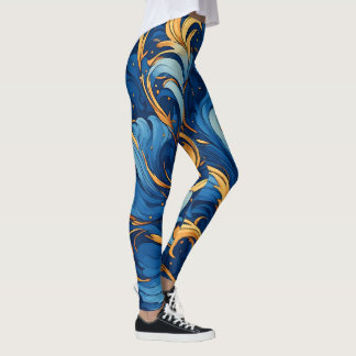Legging Ondas Reais de Fantasia Redemoinhos de Azul e Dour