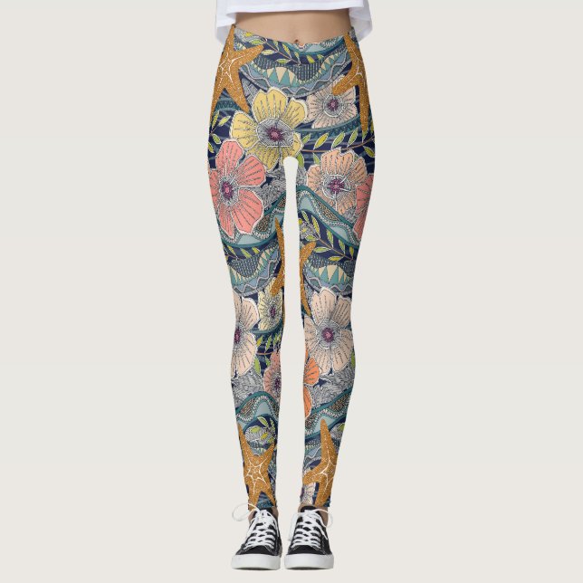 Legging ondas tropicais azul marinho (Frente)