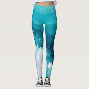 Legging Ondas Turquesa Giratórias Arte Abstrata de Onda do