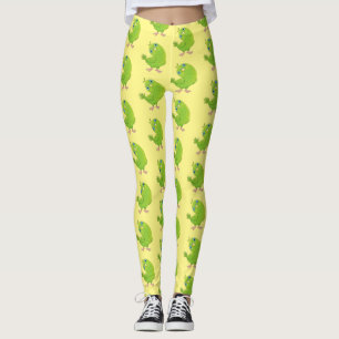 Legging Óptica de desenho animado de periquito, verde e bo
