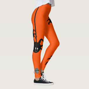 LEGGING ORANGE BLACK SPIDER HALLOWEBUSINESS LOGO PERSONALI